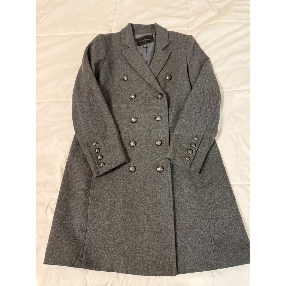 Banana Republic Womens XS Petite Gray Wool Blend Military Coat 793810-00 HOL17